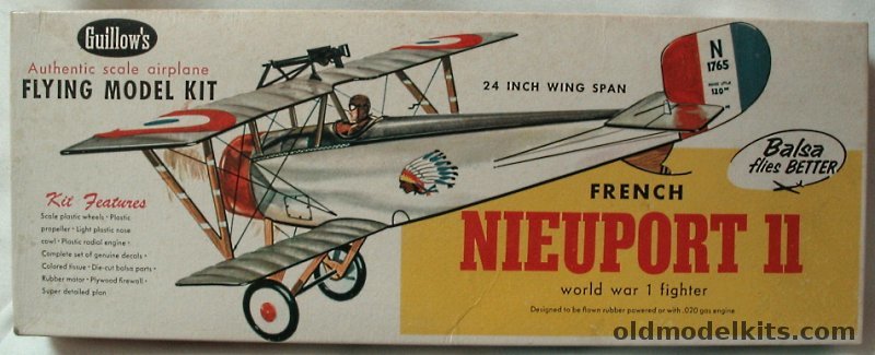 Guillows Nieuport 11 - 24 inch Wingspan for Free Flight or R/C Conversion, 203 plastic model kit